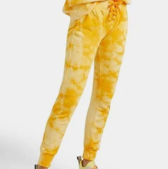 WSLY The Ecosoft Tie up Joggers Sweat pants Tie Dye Saffron Football - Picture 1 of 9